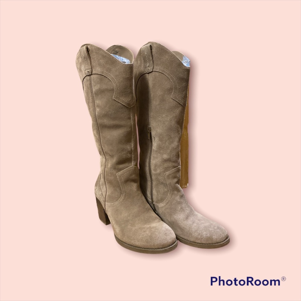Khaki Suede Gray Tall Boots
